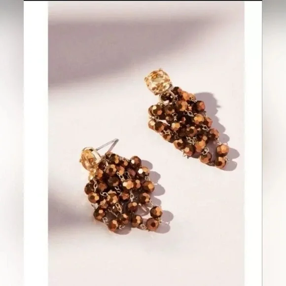 Anthropologie, Waterfall Beaded Drop Earrings, Taupe Brown -NWT!! - Picture 1 of 9